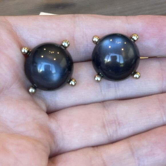 Vtg Deep Blue Smokey Gray Moonglow Cats Eye Lucite Cuff Links Mens Jewelry - Picture 1 of 8